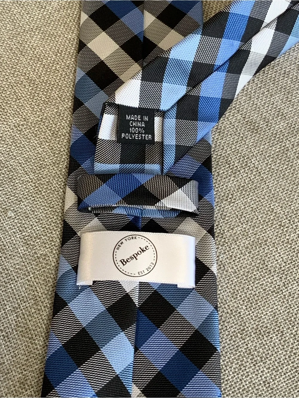 Bespoke Blue Black White Plaid Men's Tie